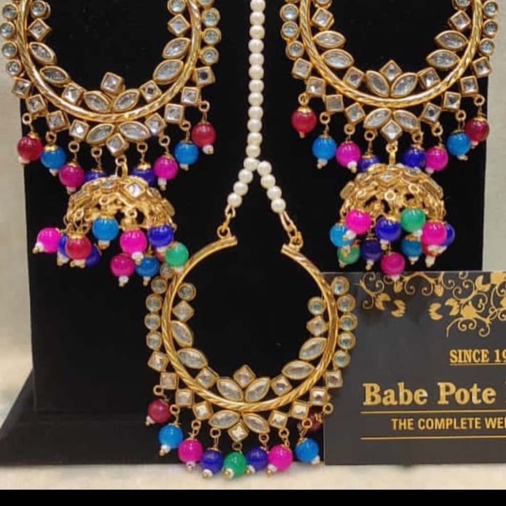 Brand new multi color earrings and forehead tikka
